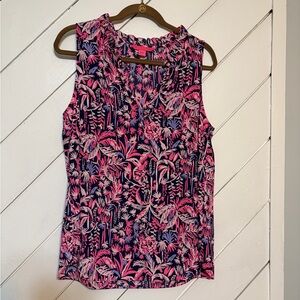 Lilly Pulitzer Pink and Black Floral Blouse